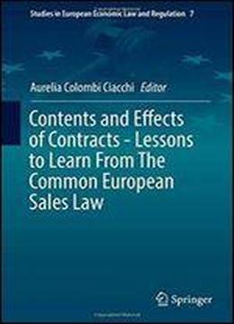 Contents And Effects Of Contracts-lessons To Learn From The Common European Sales Law